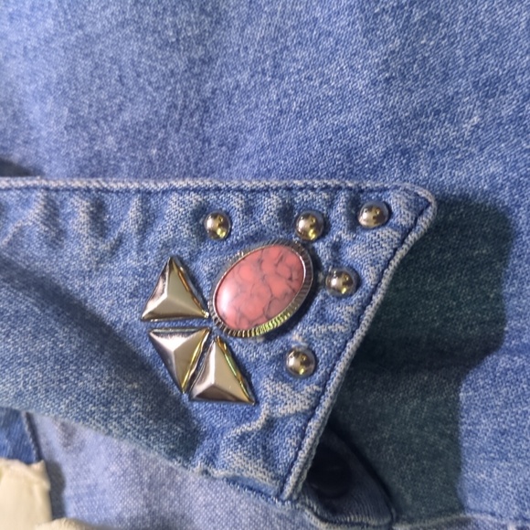 Randy With Love S Pink Embellished Denim Shirt Vintage Made In USA Western Wear - Picture 5 of 16